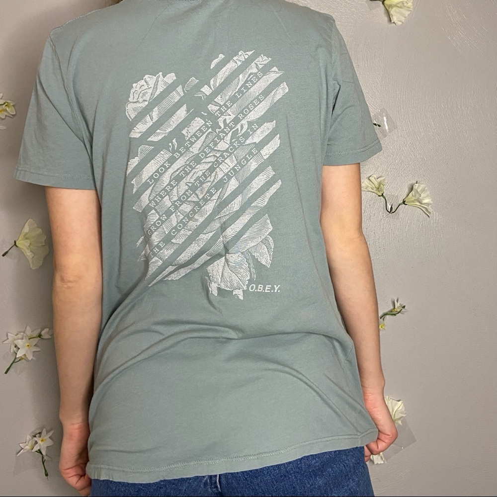 Teal Obey Rose T-Shirt